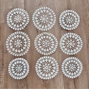 9 PCs Vintage Crochet Lace‎ Doilies Coasters Ivory 5”, 4.5” - Wedding Home Decor